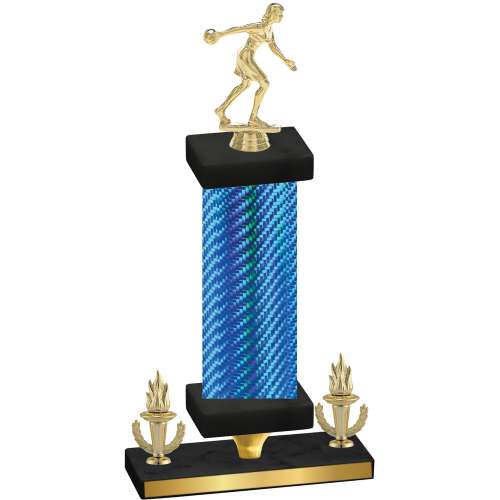 Premium Single Blue Carbon Fiber Victory Bowling Trophy