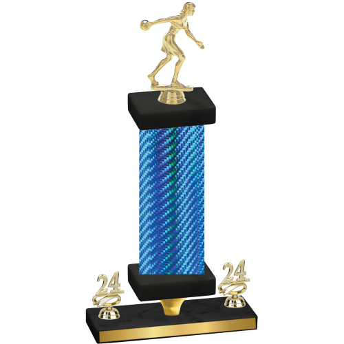 Premium Single Blue Carbon Fiber Year Bowling Trophy