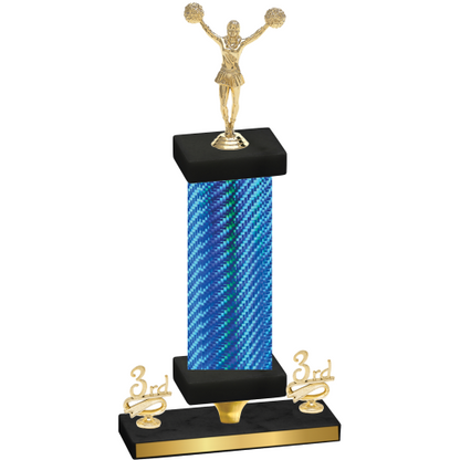 Premium Single Blue Carbon Fiber Third Place Cheerleading Trophy