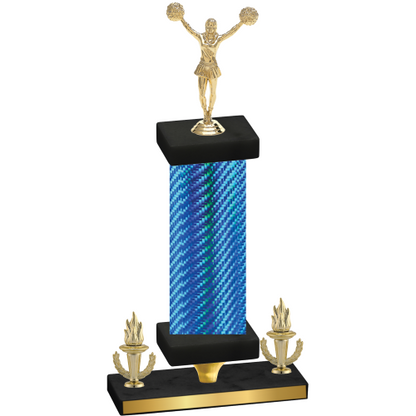 Premium Single Blue Carbon Fiber Victory Cheerleading Trophy