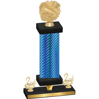 Premium Single Blue Carbon Fiber Second Place Cheerleading Trophy