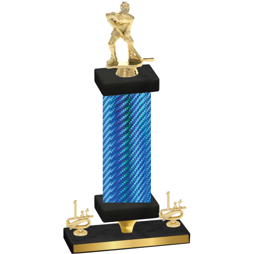 Premium Single Blue Carbon Fiber First Place Hockey Trophy