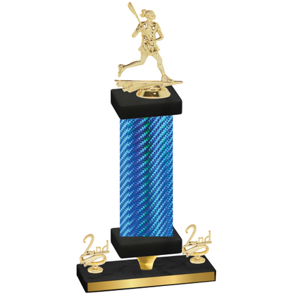 Premium Single Blue Carbon Fiber Second Place Lacrosse Trophy