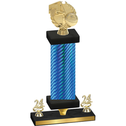 Premium Single Blue Carbon Fiber Year Basketball Trophy