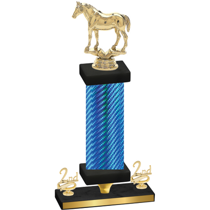 Premium Single Blue Carbon Fiber Second Place Horses Trophy