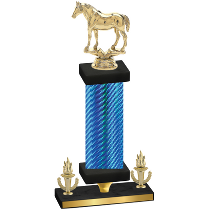Premium Single Blue Carbon Fiber Victory Horses Trophy