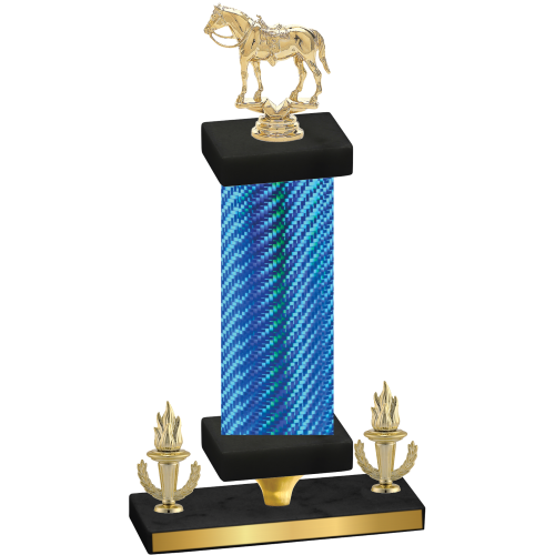 Premium Single Blue Carbon Fiber Victory Horses Trophy
