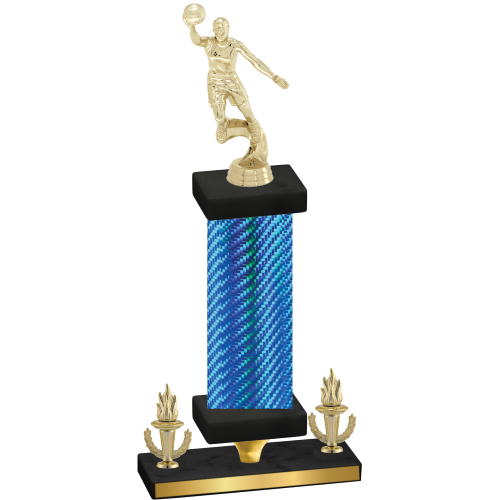 Premium Single Blue Carbon Fiber Victory Basketball Trophy