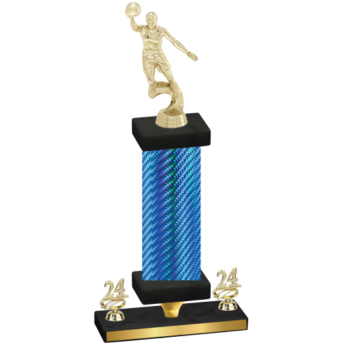 Premium Single Blue Carbon Fiber Year Basketball Trophy