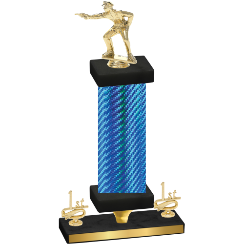 Premium Single Blue Carbon Fiber First Place Shooter Trophy