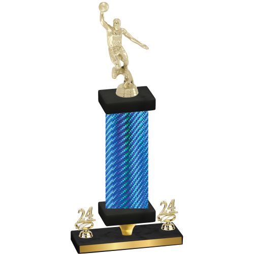 Premium Single Blue Carbon Fiber Year Basketball Trophy