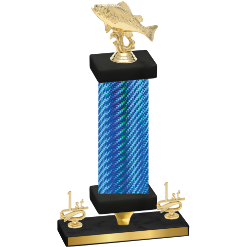 Premium Single Blue Carbon Fiber First Place Fishing Trophy