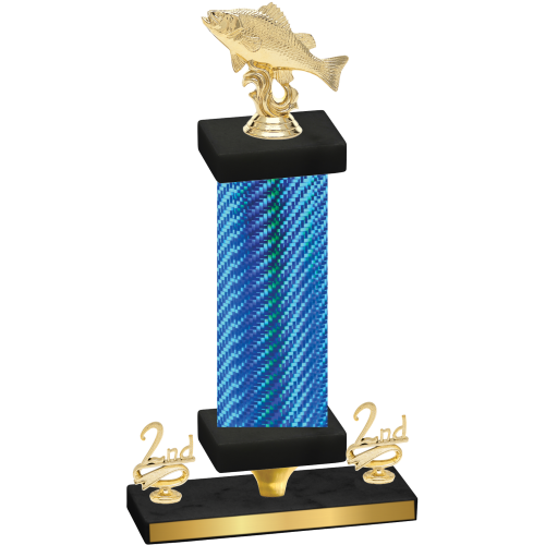 Premium Single Blue Carbon Fiber Second Place Fishing Trophy