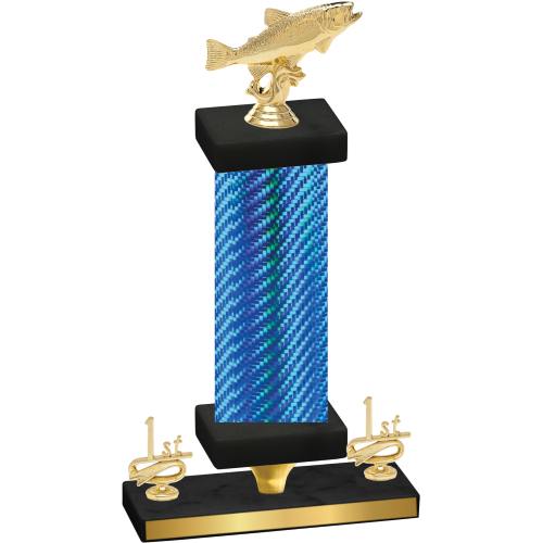 Premium Single Blue Carbon Fiber First Place Fishing Trophy