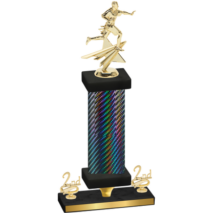 Premium Single Black Carbon Fiber Second Place Flag Football Trophy