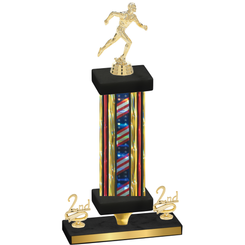 Premium Single Flag USA Second Place Running Trophy
