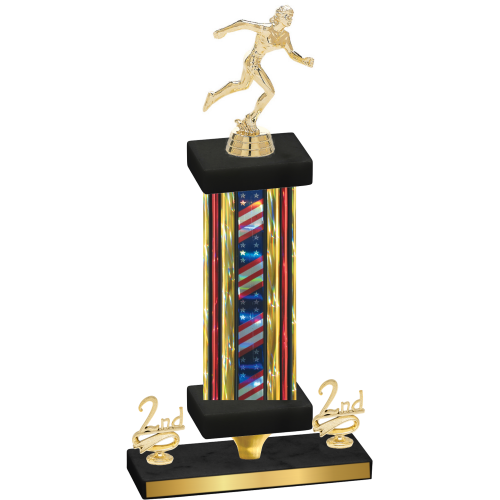 Premium Single Flag USA Second Place Running Trophy