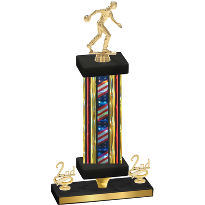 Premium Single Flag USA Second Place Bowling Trophy