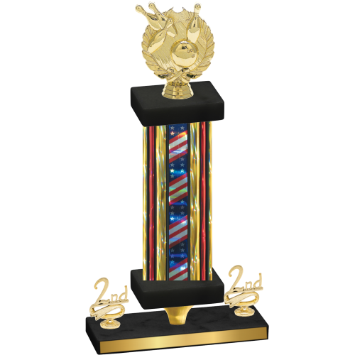 Premium Single Flag USA Second Place Bowling Trophy