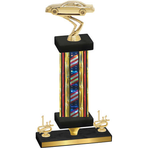 Premium Single Flag USA First Place Cars Trophy