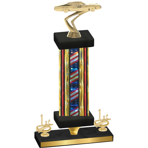 Premium Single Flag USA First Place Cars Trophy
