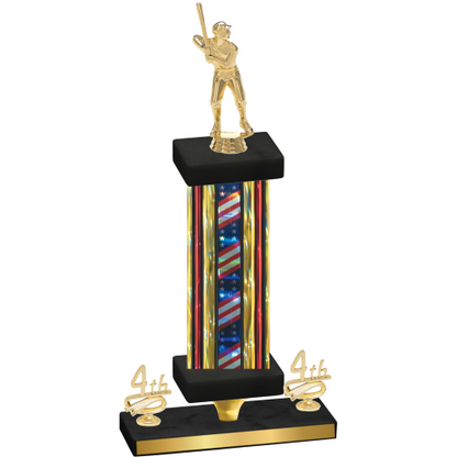 Premium Single Flag USA Fourth Place Baseball Trophy