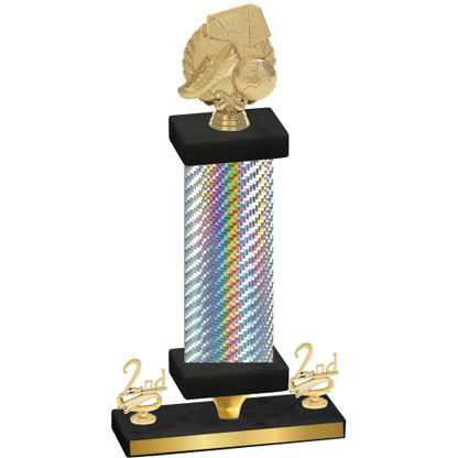 Premium Single Silver Carbon Fiber Second Place Soccer Trophy