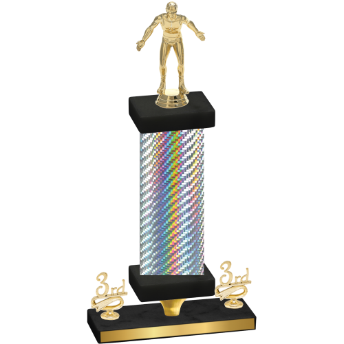 Premium Single Silver Carbon Fiber Third Place Wrestling Trophy