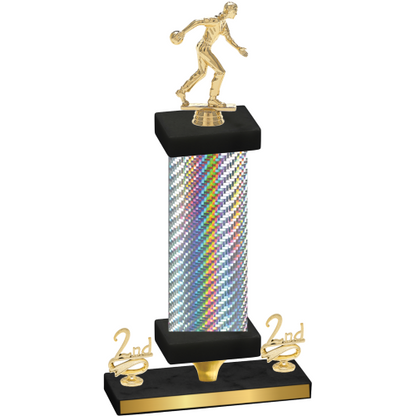 Premium Single Silver Carbon Fiber Second Place Bowling Trophy