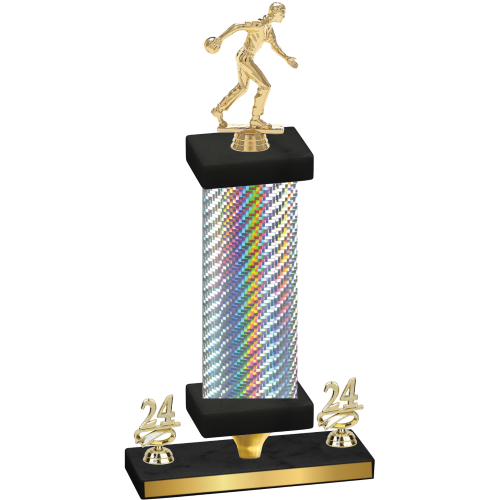 Premium Single Silver Carbon Fiber Year Bowling Trophy