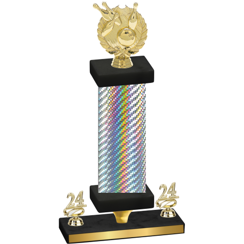 Premium Single Silver Carbon Fiber Year Bowling Trophy