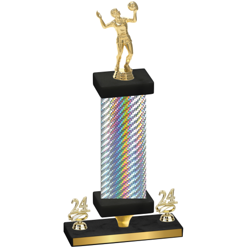 Premium Single Silver Carbon Fiber Year Volleyball Trophy