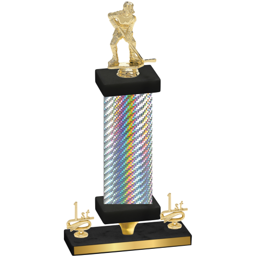 Premium Single Silver Carbon Fiber First Place Hockey Trophy