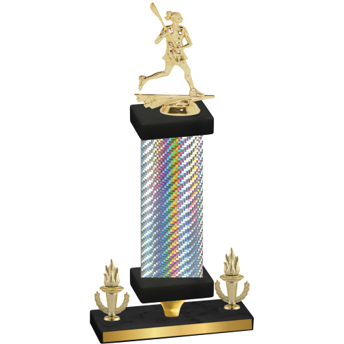 Premium Single Silver Carbon Fiber Victory Lacrosse Trophy