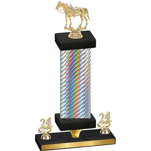 Premium Single Silver Carbon Fiber Year Horses Trophy