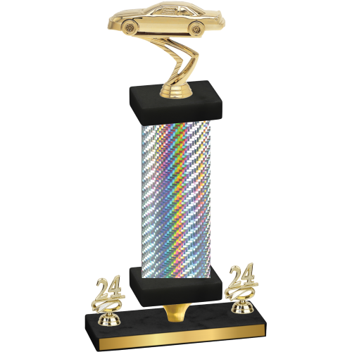 Premium Single Silver Carbon Fiber Year Cars Trophy