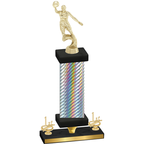 Premium Single Silver Carbon Fiber First Place Basketball Trophy