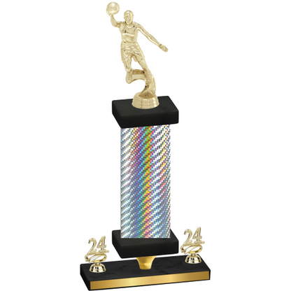 Premium Single Silver Carbon Fiber Year Basketball Trophy