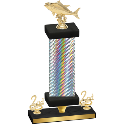 Premium Single Silver Carbon Fiber Second Place Fishing Trophy