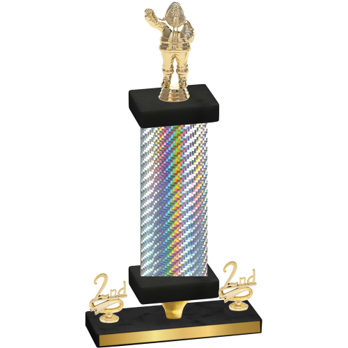 Premium Single Silver Carbon Fiber Second Place Holiday Trophy