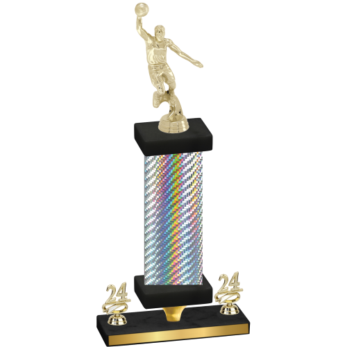 Premium Single Silver Carbon Fiber Year Basketball Trophy