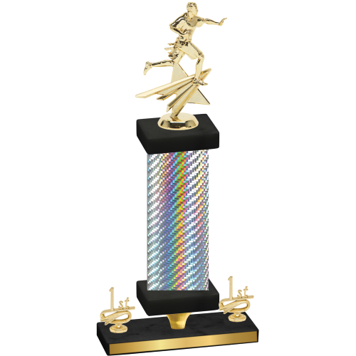 Premium Single Silver Carbon Fiber First Place Flag Football Trophy