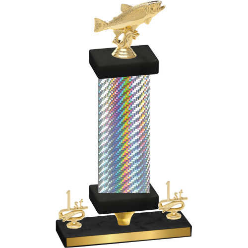 Premium Single Silver Carbon Fiber First Place Fishing Trophy