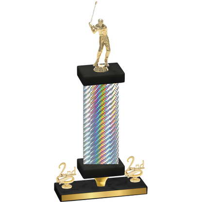 Premium Single Silver Carbon Fiber Second Place Golf Trophy