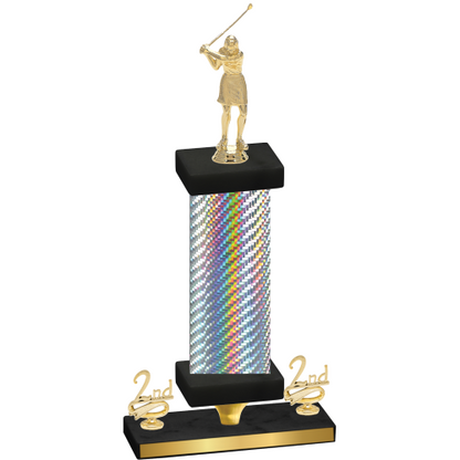 Premium Single Silver Carbon Fiber Second Place Golf Trophy