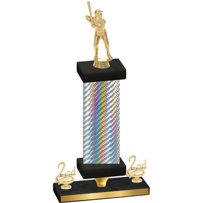 Premium Single Silver Carbon Fiber Second Place Baseball Trophy