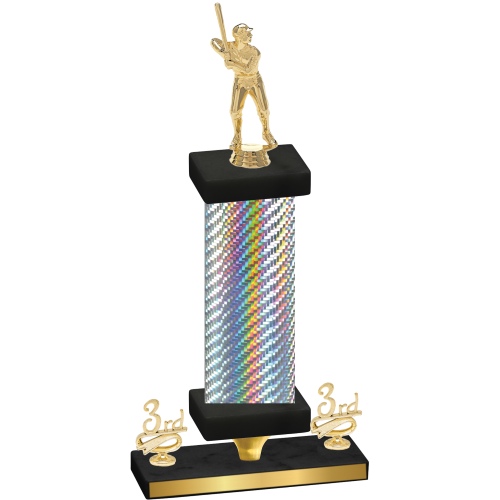 Premium Single Silver Carbon Fiber Third Place Baseball Trophy