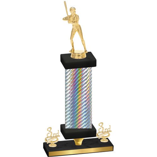 Premium Single Silver Carbon Fiber Third Place Softball Trophy