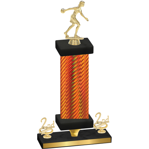 Premium Single Orange Carbon Fiber Second Place Bowling Trophy