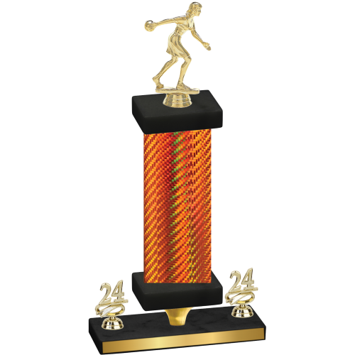 Premium Single Orange Carbon Fiber Year Bowling Trophy